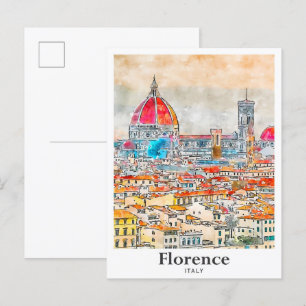 Florence Italië Reizen Waterverf Schets Hand getek Briefkaart