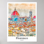 Florence Italië Reizen Waterverf Schets Hand getek Poster (Voorkant)