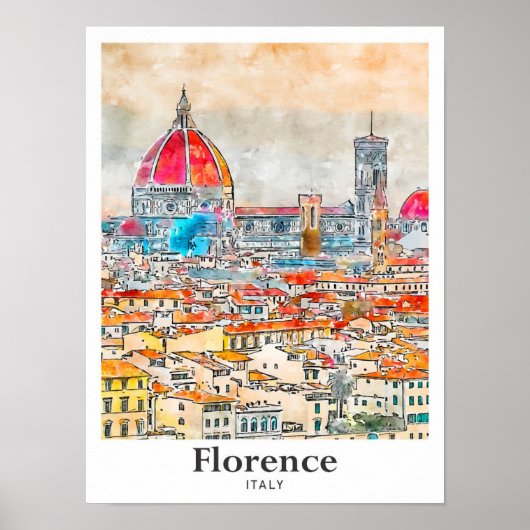Florence Italië Reizen Waterverf Schets Hand getek Poster (Voorkant)