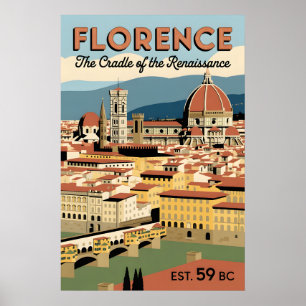 Florence Italië Retro Stadsgezicht Reis Poster