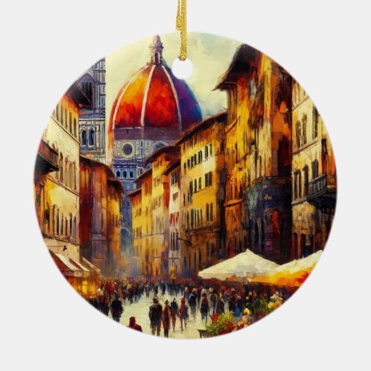 Florence, Italië Straat met Duomo Schilderen Keramisch Ornament (Achterkant)
