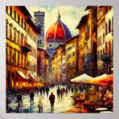 Florence, Italië Straat met Duomo Schilderen Poster (Voorkant)