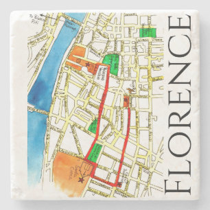Florence Italië Street Map Waterverf en Ink Stenen Onderzetter