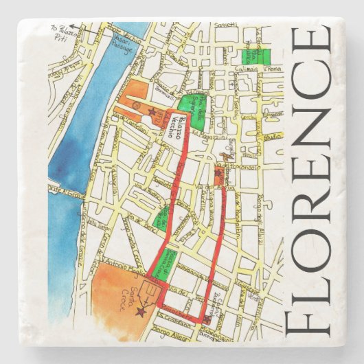 Florence Italië Street Map Waterverf en Ink Stenen Onderzetter (Voorkant)