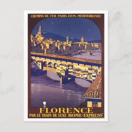 Florence, Italië, vintage reisposter Briefkaart (Voorkant)