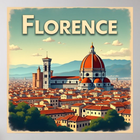 Florence Italië Vintage Reizen Poster (Voorkant)