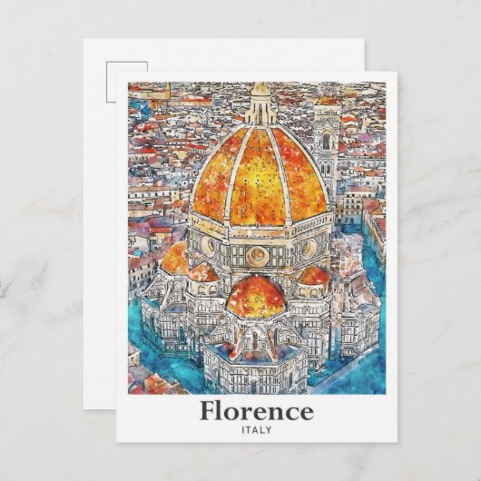 Florence Italië Waterverf Schets Hand getekend Briefkaart (Voorkant / Achterkant)