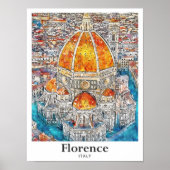 Florence Italië Waterverf Schets Hand getekend Poster (Voorkant)