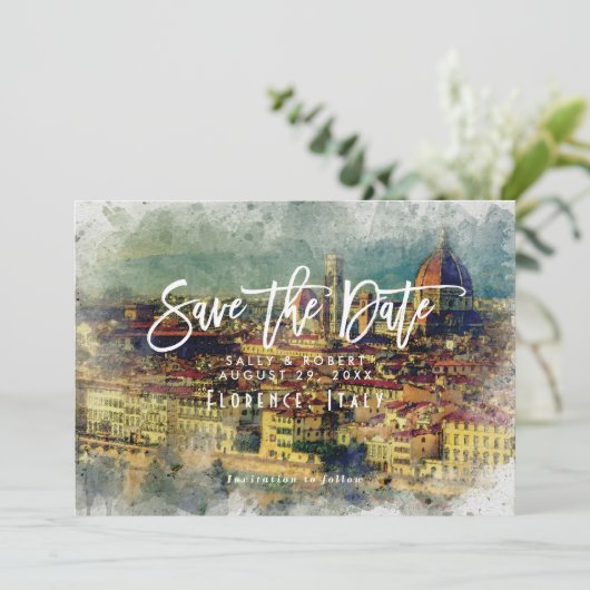 Florence Italië zomer bruiloft save the date kaart (Staand voorkant)