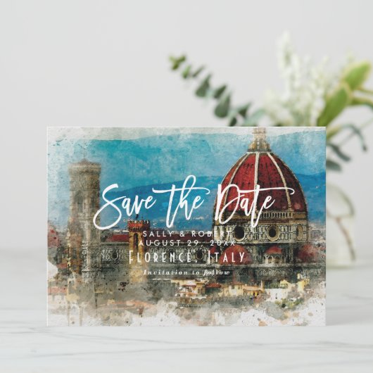 Florence Italië zomerbruiloft met de valskaart Bedankkaart (Staand voorkant)