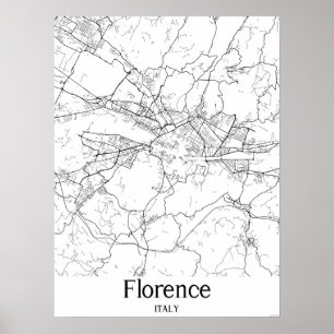 Florence Italy Black and White City Map Poster
