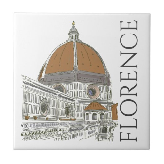 Florence Italy Duomo Cathedraal Pen and Ink Tekeni Tegeltje (Voorkant)