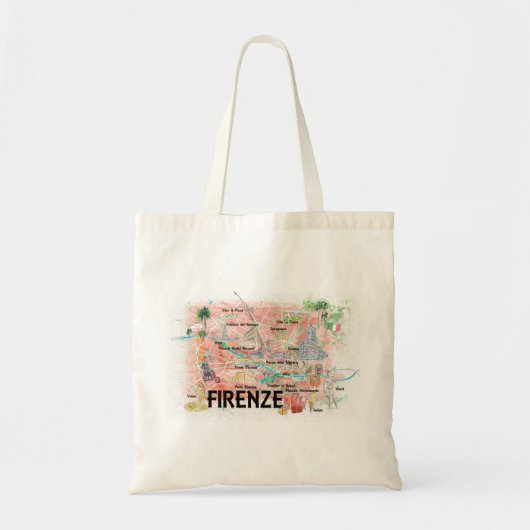 Florence Italy Illustrated Map with Landmarks Tote Bag (Voorkant)