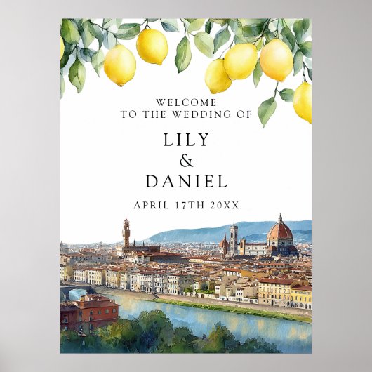 Florence Italy Lemons Wedding Welcome Sign Poster (Voorkant)