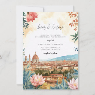 Florence Italy Watercolor Wedding Kaart