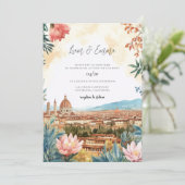 Florence Italy Watercolor Wedding Kaart (Staand voorkant)