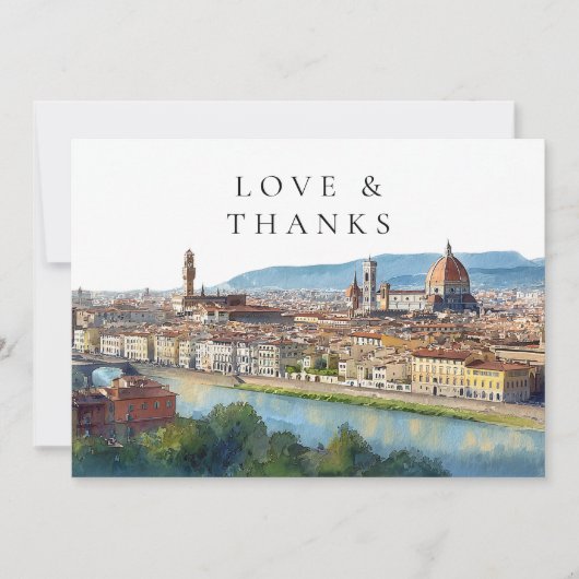 Florence Italy Watercolor Wedding Photo Bedankkaart (Voorkant)