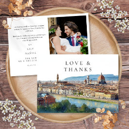 Florence Italy Watercolor Wedding Photo Bedankkaart