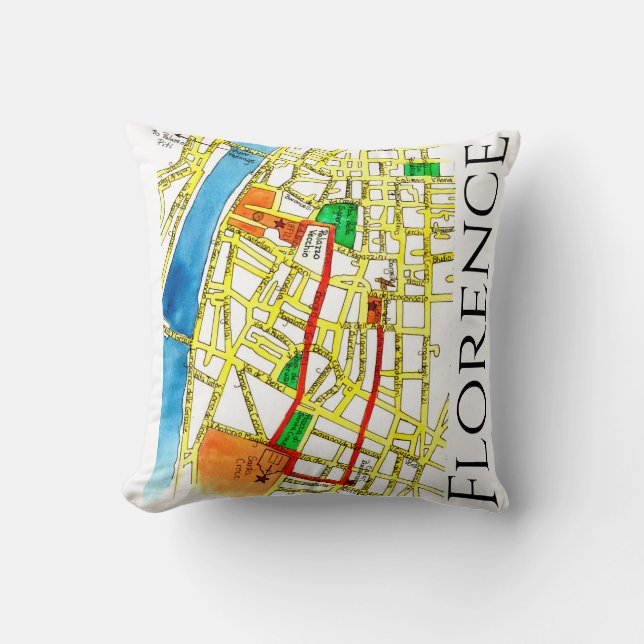 Florence Italy Waterverf and Ink Street Map Kussen (Voorkant)