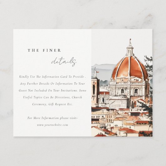 Florence Kathedraal Italië Waterverf Trouwdetail Informatiekaartje (Voorkant)