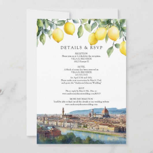 Florence Lemons Italian All In One Wedding Kaart (Achterkant)