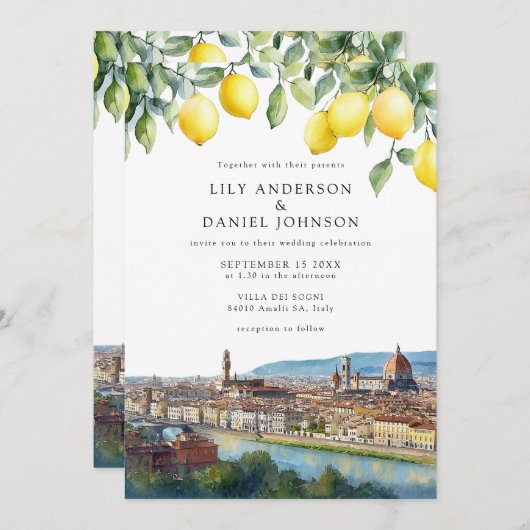 Florence Lemons Italian QR Code Wedding Kaart (Voorkant / Achterkant)