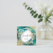 Florence Lijst QR Code Logo Gold Blauwgroen Blauw Vierkante Visitekaartje (Staand voorkant)