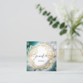 Florence Lijst QR Code Logo Gold Blauwgroen Grijs Vierkante Visitekaartje (Staand voorkant)