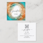 Florence Lijst QR Code Logo Gold Blauwgroen Koral Vierkante Visitekaartje (Voorkant / Achterkant)