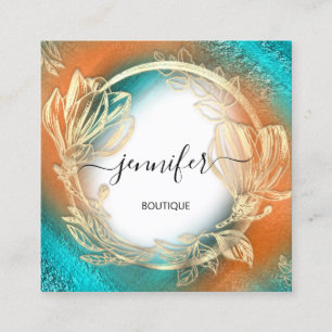 Florence Lijst QR Code Logo Gold Blauwgroen Koral  Vierkante Visitekaartje