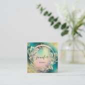 Florence Lijst QR Code Logo Gold Blauwgroen Roos Vierkante Visitekaartje (Staand voorkant)