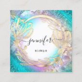 Florence Lijst QR Code Logo Gold Blue Roze Vierkante Visitekaartje (Voorkant)