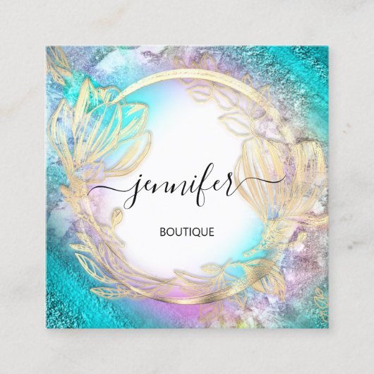 Florence Lijst QR Code Logo Gold Blue Roze Vierkante Visitekaartje (Voorkant)