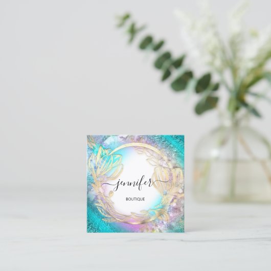 Florence Lijst QR Code Logo Gold Blue Roze Vierkante Visitekaartje (Staand voorkant)