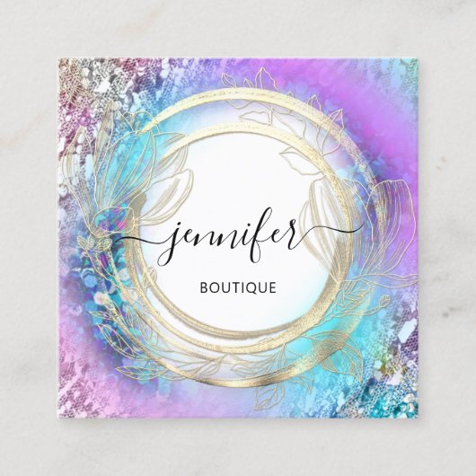 Florence Lijst QR Code Logo Gold Garden Pink Vierkante Visitekaartje (Voorkant)