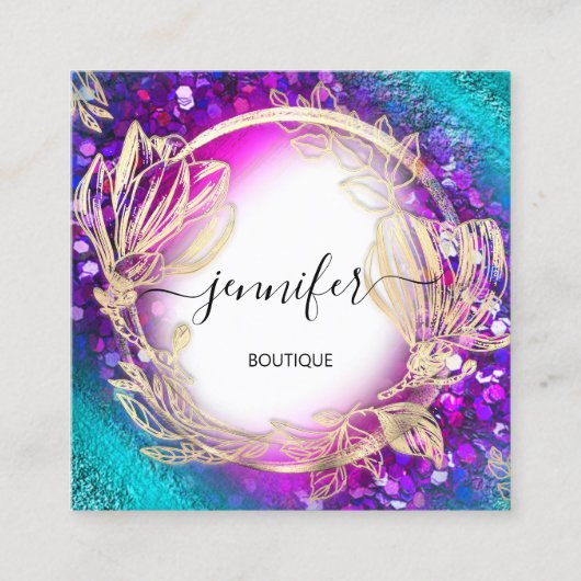 Florence Lijst QR Code Logo Gold Green Blue Confet Vierkante Visitekaartje (Voorkant)