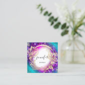 Florence Lijst QR Code Logo Gold Green Blue Confet Vierkante Visitekaartje (Staand voorkant)