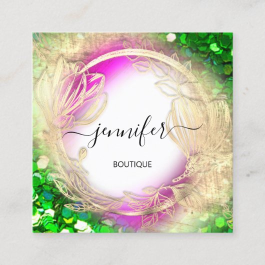 Florence Lijst QR Code Logo Gold Green Pink Vierkante Visitekaartje (Voorkant)