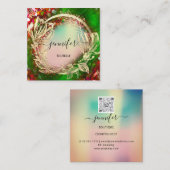 Florence Lijst QR Code Logo Gold Red Holographic Vierkante Visitekaartje (Voorkant / Achterkant)