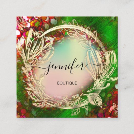 Florence Lijst QR Code Logo Gold Red Holographic Vierkante Visitekaartje (Voorkant)