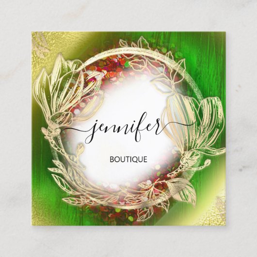 Florence Lijst QR Code Logo Gold Red Yellow Green Vierkante Visitekaartje (Voorkant)