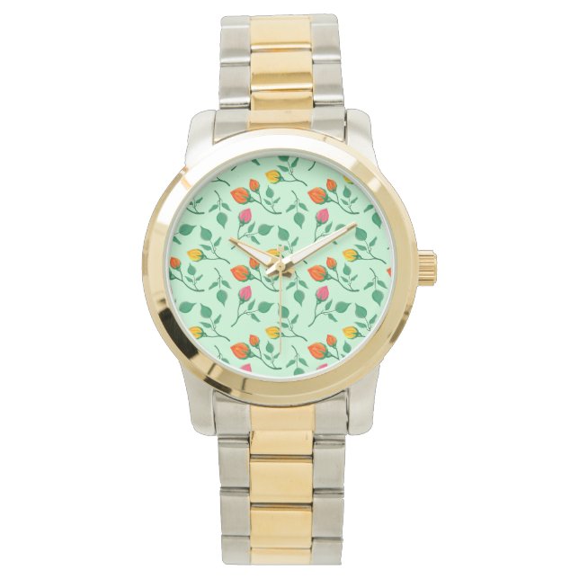 Florence met gekleurde rozen bloemen horloge (Voorkant)