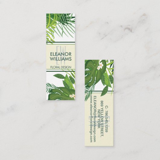 Florence met groene bladeren en kleine bloemen mini visitekaartje (Voorkant / Achterkant)