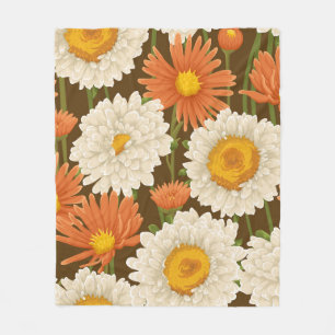 Florence met witte en oranje bloemen fleece deken