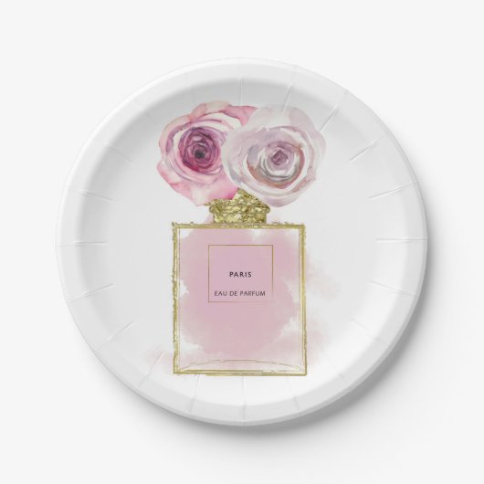 Florence Mode Perfume Flaconroze Roses Glam Papieren Bordje (Voorkant)