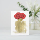 Florence Mode Perfume Fles Red Roses Gold Glam Briefkaart (Staand voorkant)