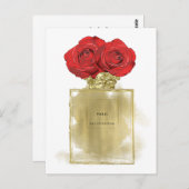 Florence Mode Perfume Fles Red Roses Gold Glam Briefkaart (Voorkant / Achterkant)
