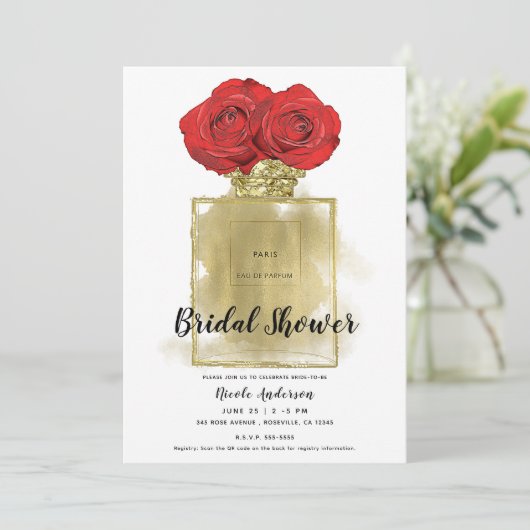 Florence Mode Perfume Fles Red Roses Gold Glam Kaart (Staand voorkant)