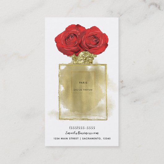 Florence Mode Perfume Fles Red Roses Gold Glam Visitekaartje (Achterkant)