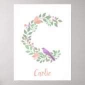 Florence monogram letter C paarse vogel Poster (Voorkant)